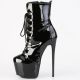 Bottines Pleaser JUBILANT-1014 noires vernies à talons hauts et plateformes, chaussures sexy pour soirée et pole dance