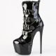 Bottines noires vernies à boucles Pleaser JUBILANT-1023, talons hauts vertigineux et plateforme imposante