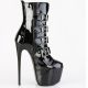 Bottines noires vernies à boucles Pleaser JUBILANT-1023, talons hauts vertigineux et plateforme imposante