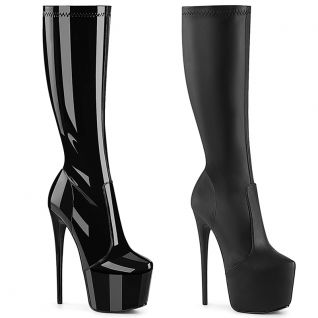 Bottes Pleaser JUBILANT-2000 "noir vernis" et "noir mat", hauts talons et plateformes