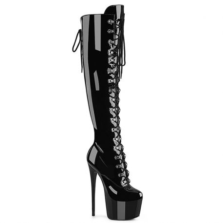 Bottes Pleaser JUBILANT-3012 noires à talons hauts et plateforme, disponibles en vernis et mat, style sexy et glamour