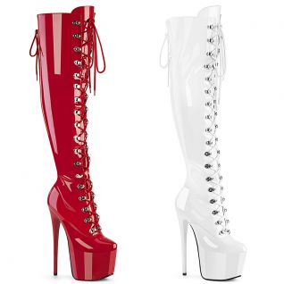 Bottes hautes vernies Pleaser JUBILANT-3012 « rouge vernis » et « blanc vernis » à lacets et plateformes