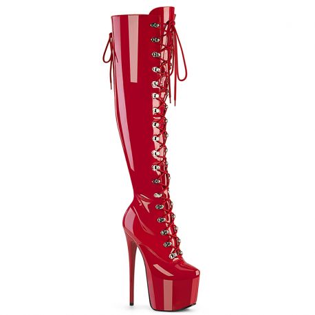 Bottes hautes vernies Pleaser JUBILANT-3012 rouge vernis à lacets et plateformes