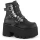 Botteine plateforme gothique Demonia Ashes 55 noires en cuir vegan avec boucles et clous argentés