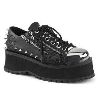 Chaussures gothiques mixtes Demonia Cult Gravedigger-04 noires en cuir végan avec plateforme de 7 cm, clous, tête de mort et dét