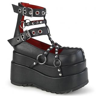 Ballerines compensées plateforme gothiques noires Demonia Cult Bear-28 en cuir vegan