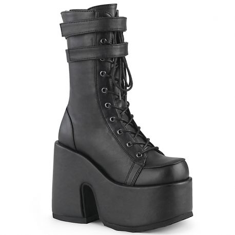Bottes gothiques femme Demonia Cult Camel-250 noires à plateforme haute
