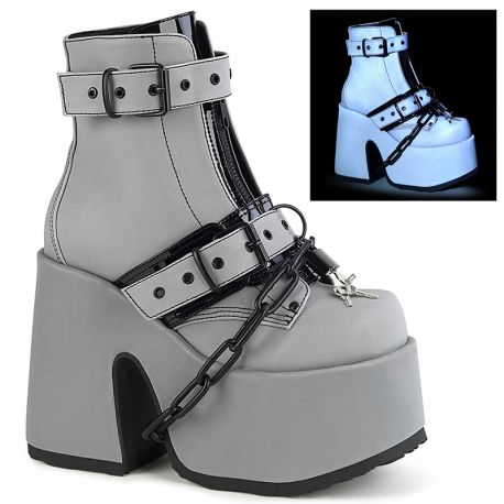 Bottes gothiques grises Demonia Camel-205 à plateformes, boucles et chaîne