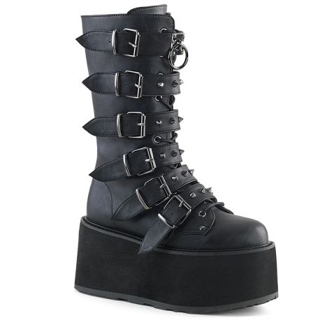 Bottine compensée steampunkBottes gothiques femme Demonia Cult Damned-225 noires à plateformes, style punk
