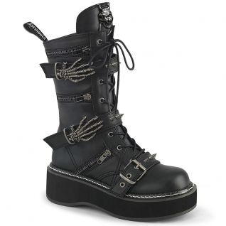 Bottes gothiques noires Demonia Cult Emily-82 en cuir vegan avec plateforme et détails squelette