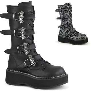 Bottes gothiques Demonia Cult Emily-322 en cuir vegan noir mat avec boucles et plateforme