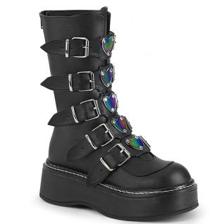 Bottes gothiques noires à boucles Demonia Cult Emily-330 en cuir vegan avec plateforme