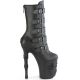 Bottines gothiques noires à talons hauts 20cm et plateformes 10cm, ornées de lacets, boucles, fermetures éclair, clous et motifs