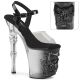 Sandales gothiques noires fumées à talons hauts 20cm et plateformes 10cm, ornées de brides transparentes fumées