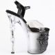 Sandales gothiques noires fumées à talons hauts 20cm et plateformes 10cm, ornées de brides transparentes fumées