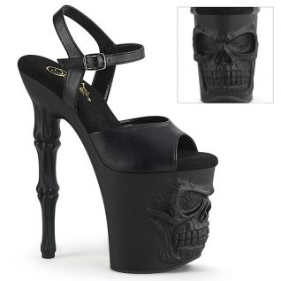 Sandales gothiques noires à talons hauts 20cm et plateformes 10cm, ornées de brides, boucles et motifs