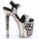 Sandales gothiques chromées à talons hauts 20cm et plateformes 10cm, ornées de brides, boucles et motifs