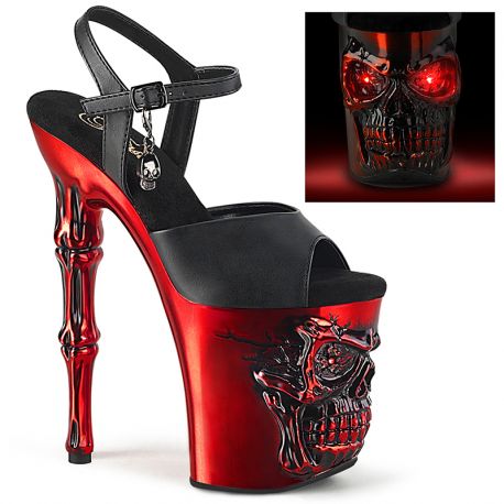 Sandales gothiques argentées plateforme talon haut tête de mort LED Pleaser Rapture-809-LT