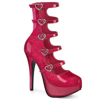 Escarpins bottines plateforme Bordello rose paillettes talon 15cm.