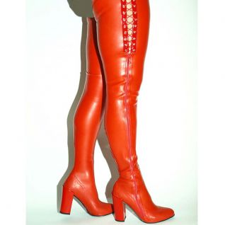 Cuissardes latex rouge talon carré