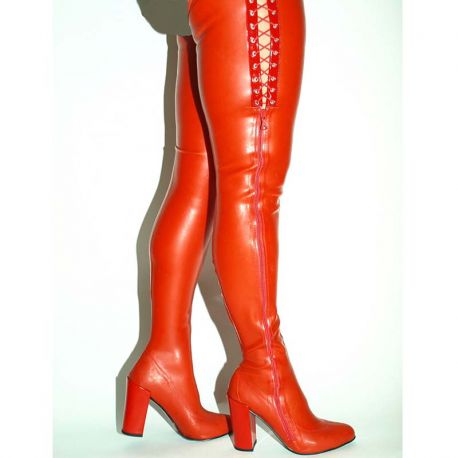 Cuissardes latex rouge talon carré