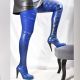 Chaussure cuissarde caoutchouc bleu féminine talon fin