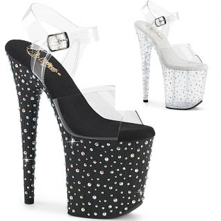 Sandales Pleaser transparentes plateforme talon très haut strass Stardance