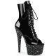 Bottines Pleaser vernies noires talon 18cm plateforme avant.