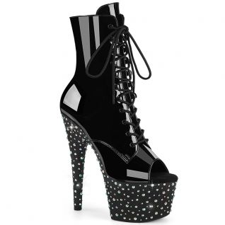 Bottines Pleaser vernies noires talon 18cm plateforme avant.