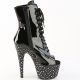 Bottines spectacle noires vernies talon aiguille et plateforme.