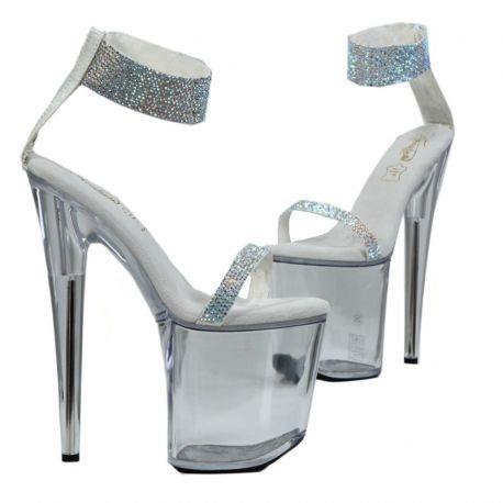 Chaussures de soirée plateforme 7cm argentées brillantes.