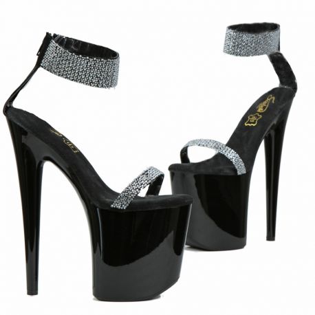 Chaussures de soirée plateforme 7cm noires brillantes.