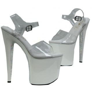 Chaussures de soirée plateforme 7cm blanches strass arrière.