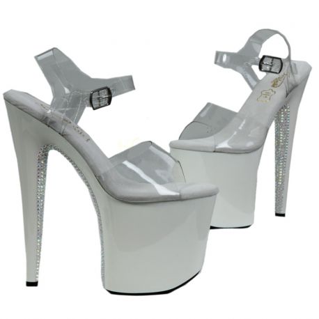 Chaussures de soirée plateforme 7cm blanches strass arrière.