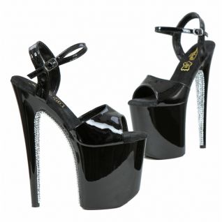 Sandales noires vernies strass arrière talon haut 19.5cm.