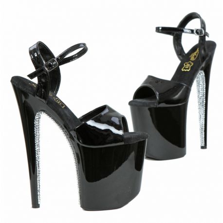 Sandales noires vernies strass arrière talon haut 19.5cm.