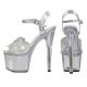 Sandales argentées élégantes à strass papillon pour soirée coquine et show sexy.