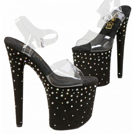Chaussures de soirée plateforme 10cm noires bride invisible.