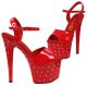 Sandales séductrices rouges talon haut strass.