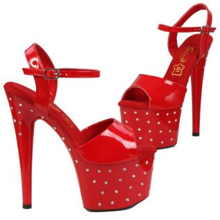 Sandales séductrices rouges talon haut strass.
