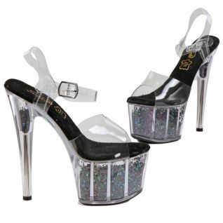 Chaussures de soirée transparentes talon noir pailleté.