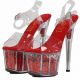 Sandales rouges plateforme talon transparent paillettes