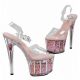 Sandales transparentes plateforme rose paillettes talon haut.