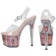 Chaussures érotiques transparentes plateforme talon paillettes.