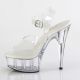 Chaussures hautes talons hauts plateforme transparentes Pleaser séduction scène aérienne.