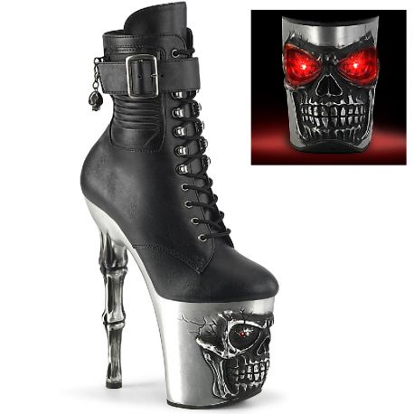 Bottines plateforme tête de mort LED Pleaser Rapture style gothique spectacle extrême.