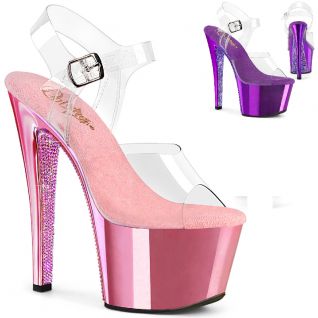 Sandales plateforme strass chromés Pleaser Sky style glamour spectacle éblouissant.