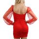 Robe dentelle rouge manche transparente