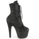 Bottines ADORE-1020WR noires vue de côté montrant le tissu scintillant et le laçage.
