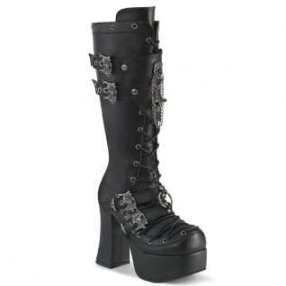 Bottes montantes DemoniCult CHARADE-230 de face avec lacets et talons carrés